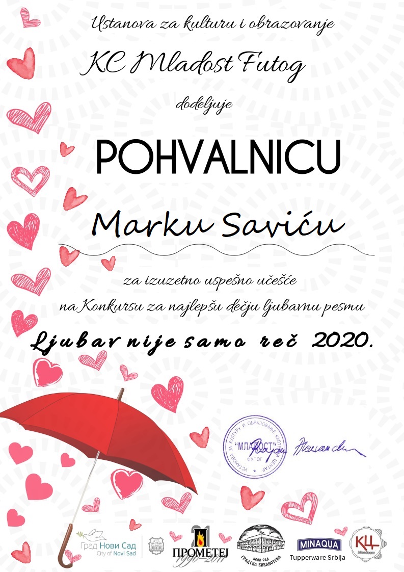 . POHVALNICA Ljubav - Marko Savić